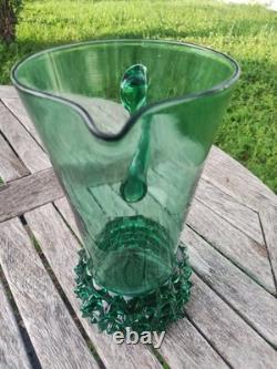Very Rare Large Murano Thorn Pitcher Venetian Rigaree Glass Italy