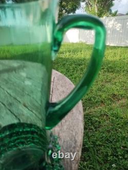 Very Rare Large Murano Thorn Pitcher Venetian Rigaree Glass Italy