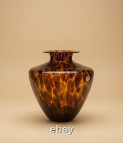 Vetri Artistici Murano Glass Vase Tortoiseshell Amber Hand Blown Italy 10 MCM