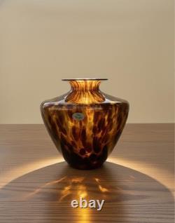 Vetri Artistici Murano Glass Vase Tortoiseshell Amber Hand Blown Italy 10 MCM