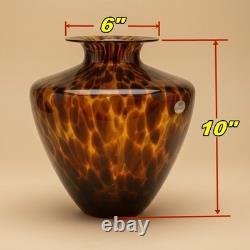 Vetri Artistici Murano Glass Vase Tortoiseshell Amber Hand Blown Italy 10 MCM