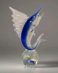 Vgt Qunidio Glass Marlin/Sword Fish Sculpture Hand Blown Murano Like 13 1/2 T