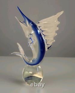 Vgt Qunidio Glass Marlin/Sword Fish Sculpture Hand Blown Murano Like 13 1/2 T