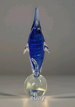 Vgt Qunidio Glass Marlin/Sword Fish Sculpture Hand Blown Murano Like 13 1/2 T