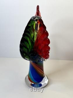 Vibrant Hand-Blown Murano Style Art Glass Rooster 11 Tall Centerpiece