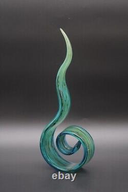 Vintage 15.25 Art Glass Murano Hand Blown Swirl Ribbon Sculpture Blue and Green