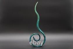 Vintage 15.25 Art Glass Murano Hand Blown Swirl Ribbon Sculpture Blue and Green