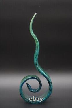 Vintage 15.25 Art Glass Murano Hand Blown Swirl Ribbon Sculpture Blue and Green