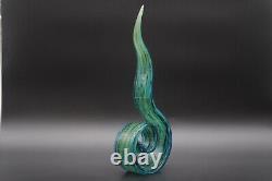 Vintage 15.25 Art Glass Murano Hand Blown Swirl Ribbon Sculpture Blue and Green