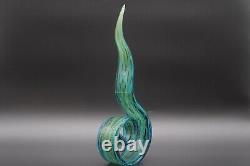 Vintage 15.25 Art Glass Murano Hand Blown Swirl Ribbon Sculpture Blue and Green