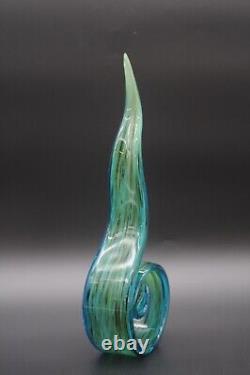 Vintage 15.25 Art Glass Murano Hand Blown Swirl Ribbon Sculpture Blue and Green