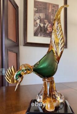 Vintage 16.5 Hand-Blown Murano Art Glass Pheasant MCM Handcrafted In Italy