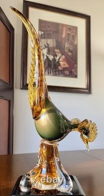 Vintage 16.5 Hand-Blown Murano Art Glass Pheasant MCM Handcrafted In Italy