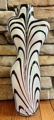 Vintage 17 Murano Style Zebra Stripe Female Torso Art Glass Hand Blown Vase
