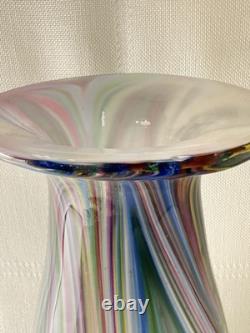 Vintage 18 Hand Blown Art Glass Vase Rainbow Swirl Murano Style 1970s