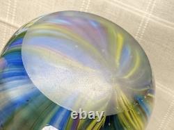 Vintage 18 Hand Blown Art Glass Vase Rainbow Swirl Murano Style 1970s