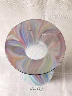 Vintage 18 Hand Blown Art Glass Vase Rainbow Swirl Murano Style 1970s