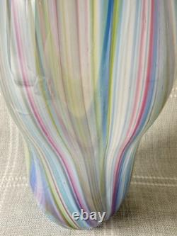 Vintage 18 Hand Blown Art Glass Vase Rainbow Swirl Murano Style 1970s