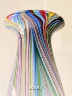 Vintage 18 Hand Blown Art Glass Vase Rainbow Swirl Murano Style 1970s