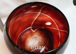 Vintage 1960 Murano of Italy Hand Blown Art Glass Bowl Deep Red to Clear Large