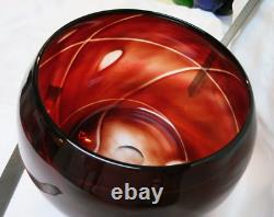 Vintage 1960 Murano of Italy Hand Blown Art Glass Bowl Deep Red to Clear Large