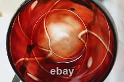 Vintage 1960 Murano of Italy Hand Blown Art Glass Bowl Deep Red to Clear Large