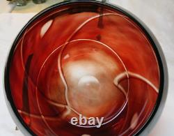 Vintage 1960 Murano of Italy Hand Blown Art Glass Bowl Deep Red to Clear Large