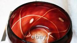 Vintage 1960 Murano of Italy Hand Blown Art Glass Bowl Deep Red to Clear Large