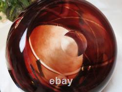 Vintage 1960 Murano of Italy Hand Blown Art Glass Bowl Deep Red to Clear Large