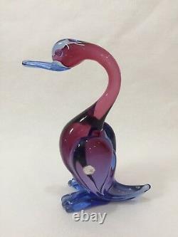 Vintage 1960s Mid Century Italian Murano Art Glass Duck Sculpture Blue & Purple