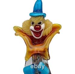 Vintage 1960s Murano Art Glass Clown with Accordion Hand Blown 9.5 Italy Sticker