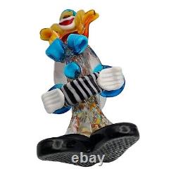 Vintage 1960s Murano Art Glass Clown with Accordion Hand Blown 9.5 Italy Sticker