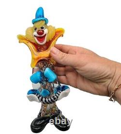 Vintage 1960s Murano Art Glass Clown with Accordion Hand Blown 9.5 Italy Sticker
