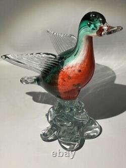 Vintage 1960s Murano Hand blown Venetian Glass Duck In Crimson Emerald And Gold