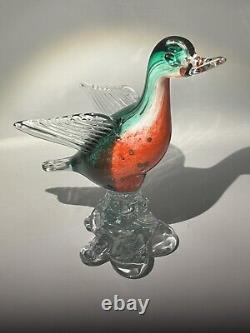 Vintage 1960s Murano Hand blown Venetian Glass Duck In Crimson Emerald And Gold