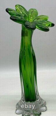 Vintage 1970's Murano Hand Blown Green Glass Gardenia Vase Italy