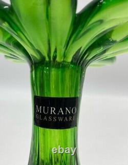 Vintage 1970's Murano Hand Blown Green Glass Gardenia Vase Italy