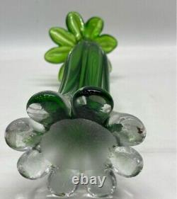 Vintage 1970's Murano Hand Blown Green Glass Gardenia Vase Italy