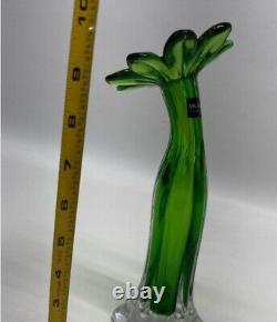 Vintage 1970's Murano Hand Blown Green Glass Gardenia Vase Italy