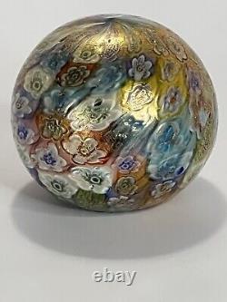 Vintage 1990's Murano Glass Millefiore Crown Paperweight withGold Fleck