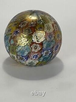 Vintage 1990's Murano Glass Millefiore Crown Paperweight withGold Fleck
