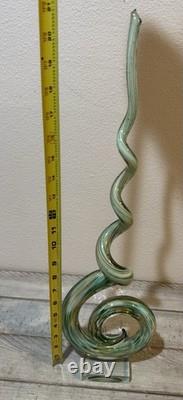 Vintage 21 Art Glass Murano Hand Blown Swirl Corkscrew Sculpture Glass Base