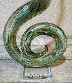 Vintage 21 Art Glass Murano Hand Blown Swirl Corkscrew Sculpture Glass Base