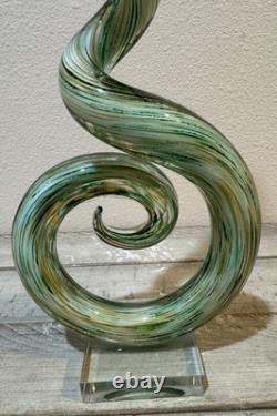 Vintage 21 Art Glass Murano Hand Blown Swirl Corkscrew Sculpture Glass Base