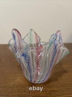 Vintage 4.5 Hand Blown Murano Venini Style Italian Art Glass Handkerchief Vase