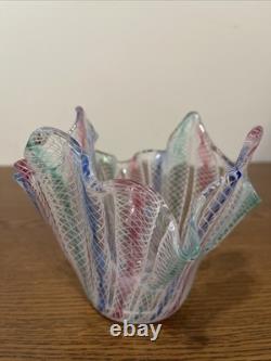 Vintage 4.5 Hand Blown Murano Venini Style Italian Art Glass Handkerchief Vase