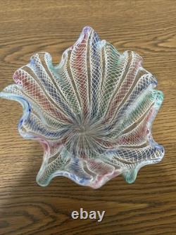 Vintage 4.5 Hand Blown Murano Venini Style Italian Art Glass Handkerchief Vase