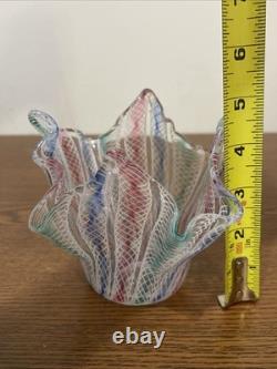 Vintage 4.5 Hand Blown Murano Venini Style Italian Art Glass Handkerchief Vase