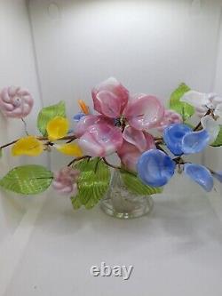 Vintage 40s Glass Flowers Hand Blown Murano Art Glass Floral Bonsai wire