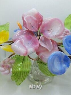 Vintage 40s Glass Flowers Hand Blown Murano Art Glass Floral Bonsai wire